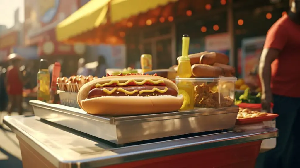 detroit's famous coney dogs on a hot dog stand