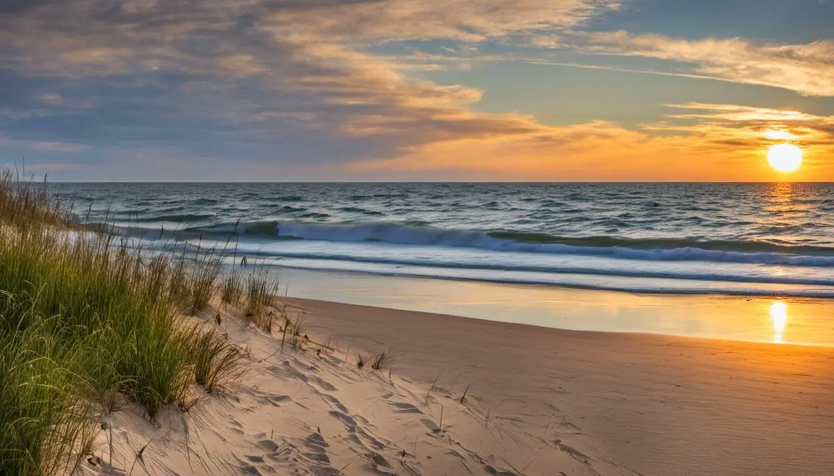 A beautiful view of Lake Michigan from a sandy beach