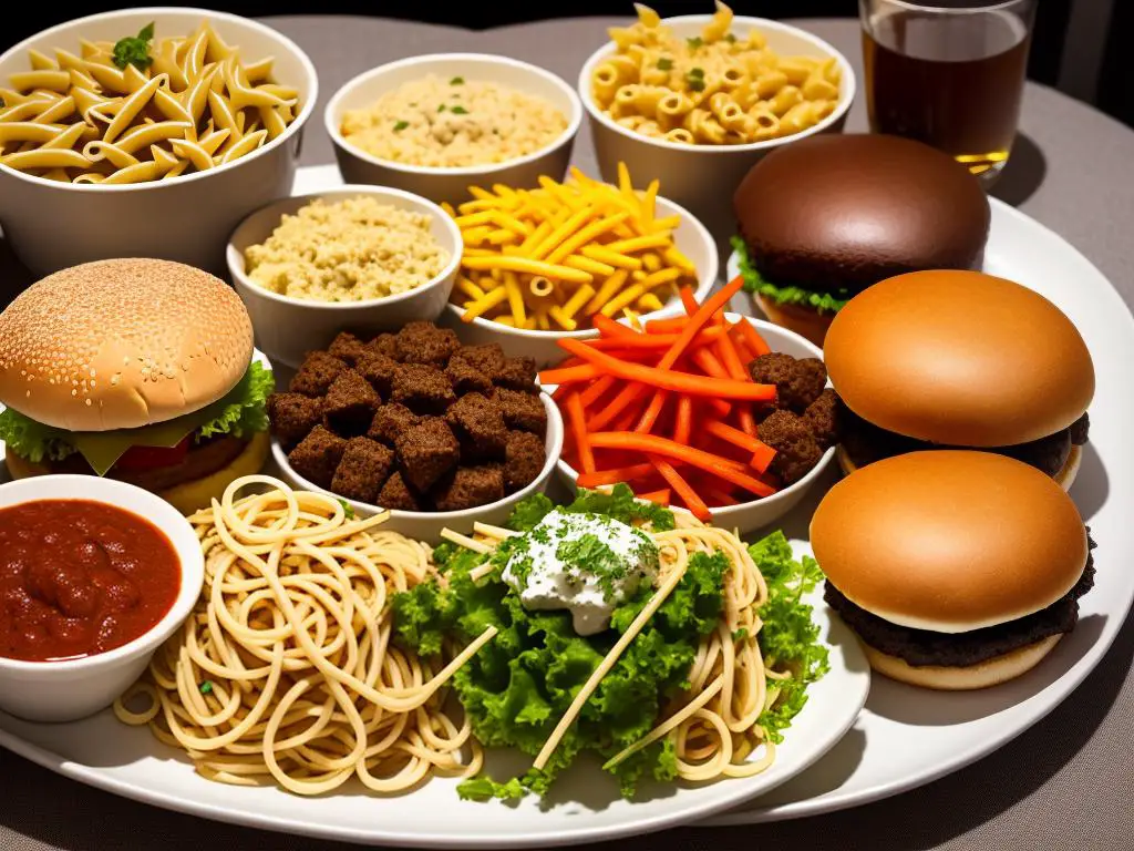 Image of a delicious assortment of Michigan dishes including burgers, pasta, Coney Dogs, and chicken dinners from the historic restaurants.