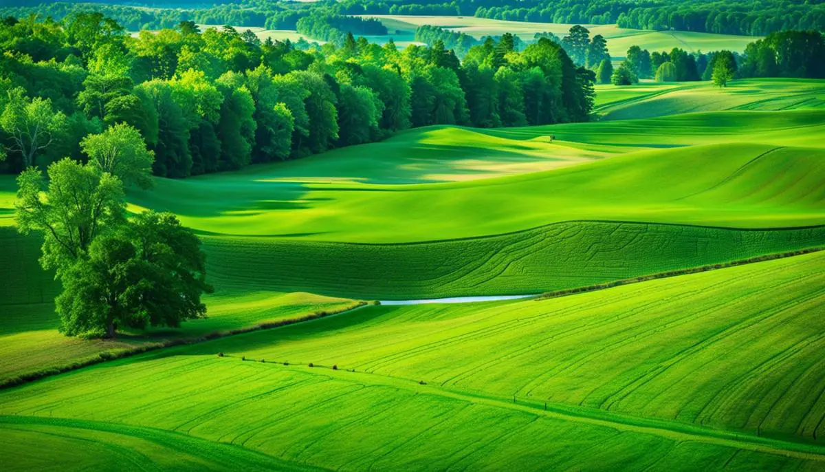 A lush green field in Michigan, symbolizing the state's rich agricultural landscape