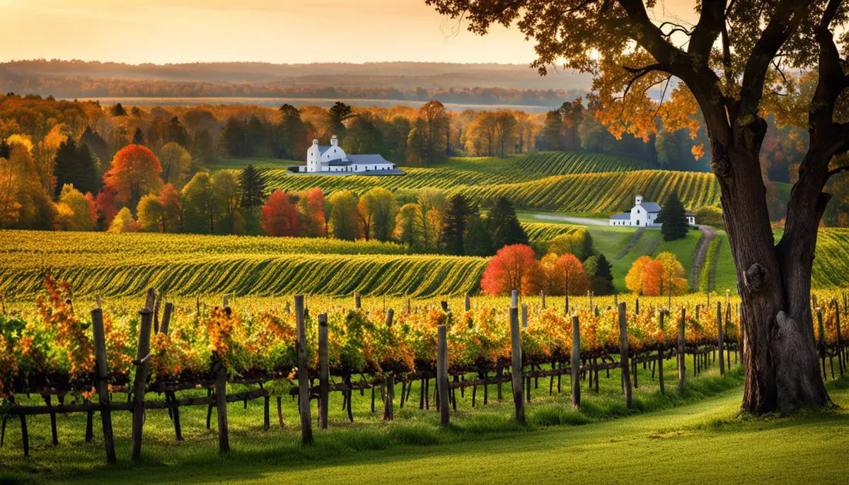 A serene image of vineyards in Michigan's wine country