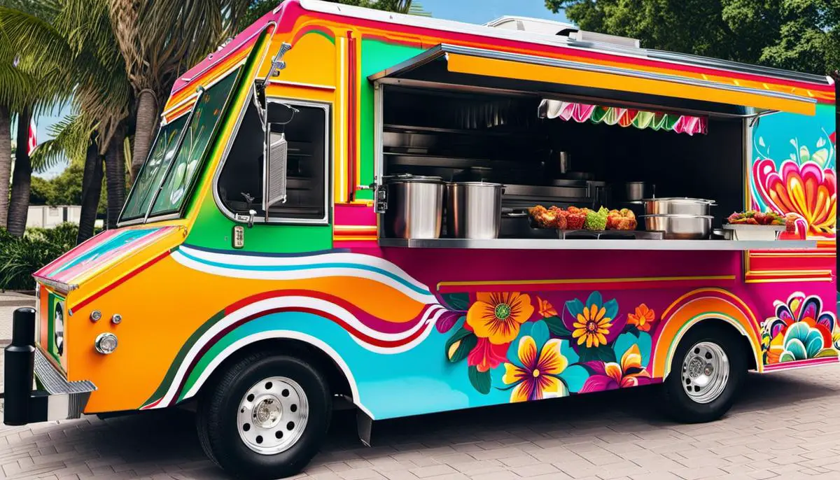 best food trucks in Michigan: a food truck selling Mexican cuisine with vibrant colors and delicious-looking dishes
