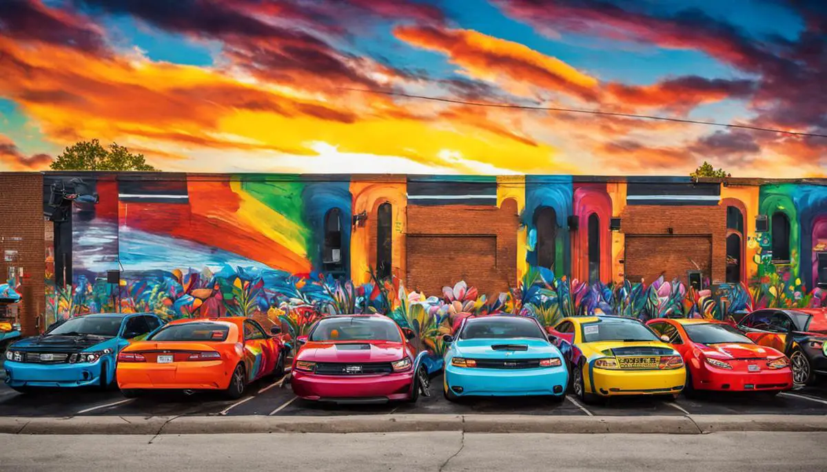 Street art mural depicting vibrant colors and bold brush strokes, representing the cultural diversity and vibrant community spirit of Michigan.