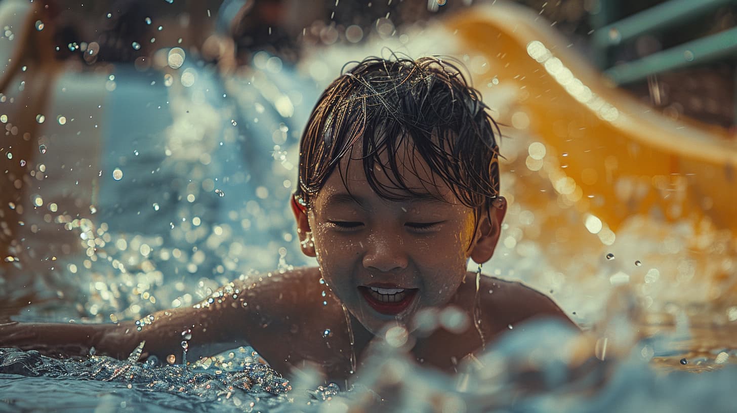 Kids splashing in an indoor water park in Michigan