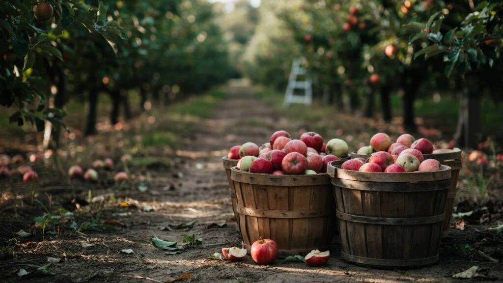 family picking apples at a u-pick orchard in macomb county michigan