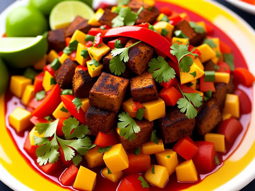 A colorful dish of Mexican food on a plate, showcasing the vibrant colors and flavors of authentic Mexican cuisine