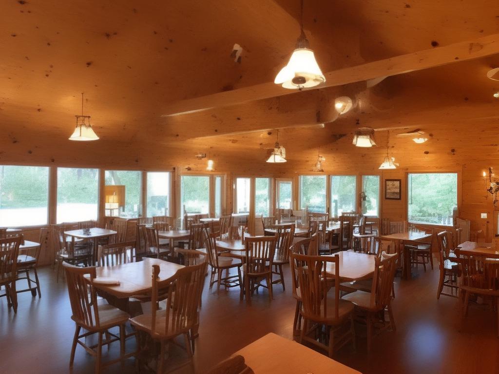 An image of the interior of The Cooks' House in Traverse City, Michigan, showcasing the rustic and warm ambiance of the restaurant.