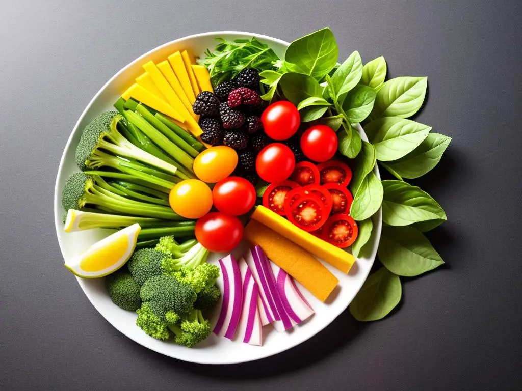 Image depicting various plant-based foods on a plate, representing vegan and vegetarian diets