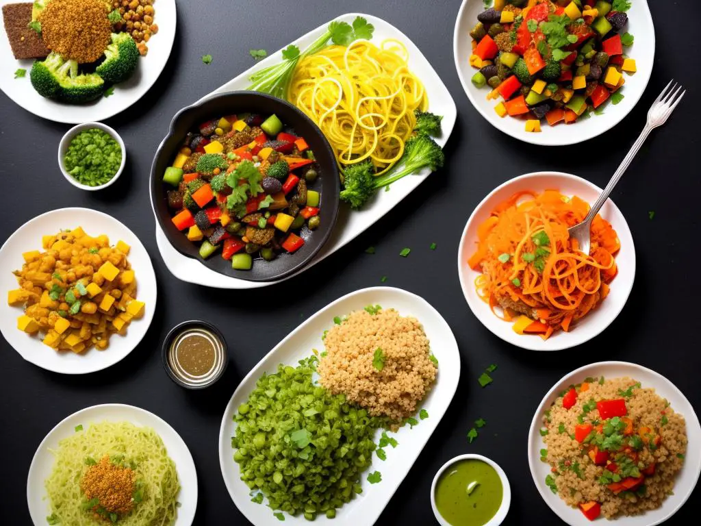 A vibrant vegan dish with a variety of colorful vegetables, showcasing the diverse and appetizing menu of these Metro Detroit vegan restaurants.